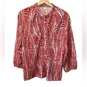 Boutique || Fossil Palm Print Button Down Blouse